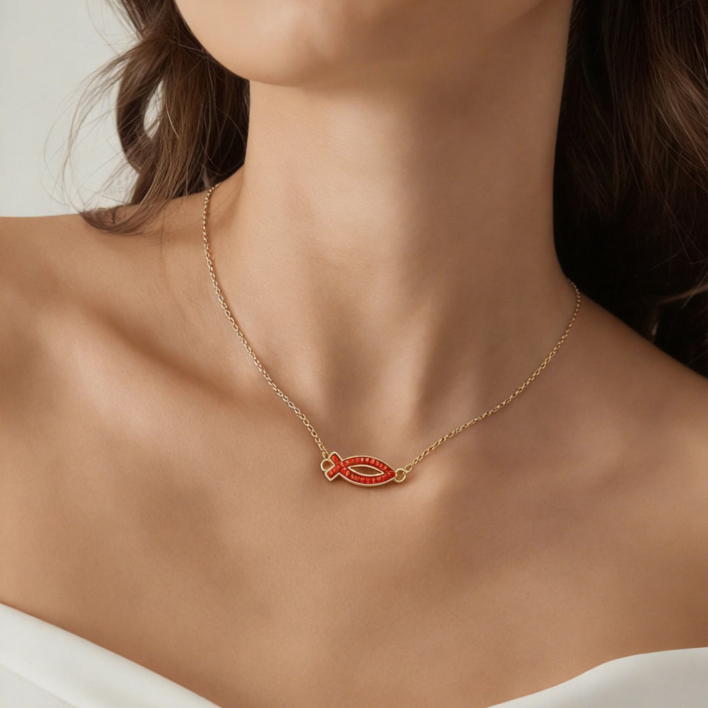 18K Gold-Plated Free Soul Ichthys Necklace,Religious Spiritual Jewelry for Men Women,Catholic Gifts
