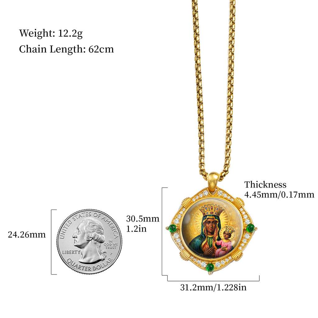 Black Madonna Enamel Pendant Necklace, 18K Gold Plated Virgin Mary Religious Jewelry