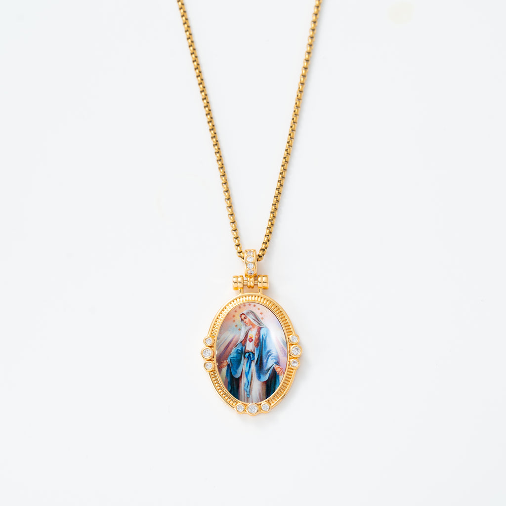 GIVELUCK 18k Plated Gold Pendant Necklace Enamel Eternal Halo Miraculous Medal for Women and Men