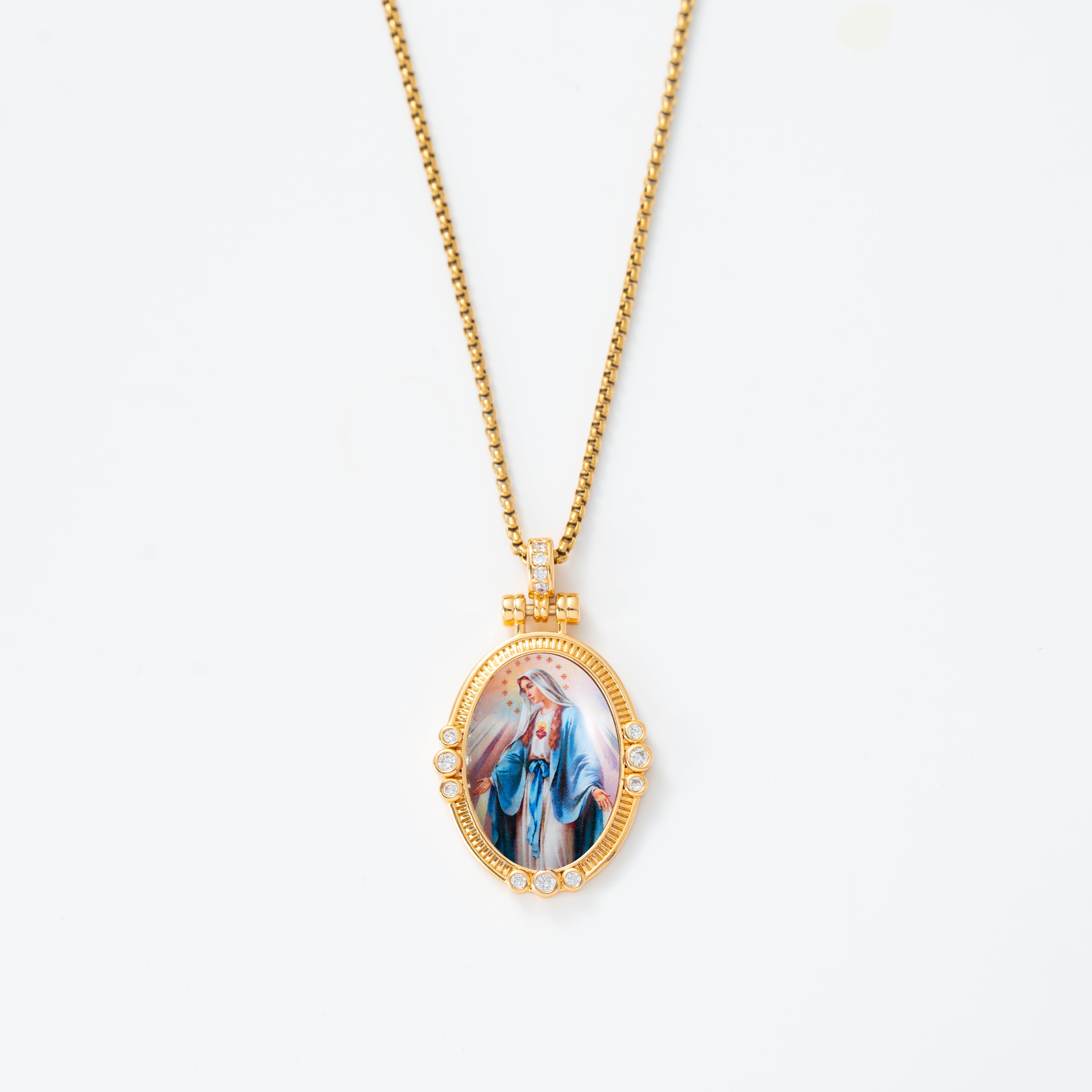 GIVELUCK 18k Plated Gold Pendant Necklace Enamel Eternal Halo Miraculous Medal for Women and Men