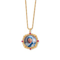 GIVELUCK 18k Plated Gold Enamel Pendant Ruby St.Teresa of Calcutta Protection Necklace for Men and Women
