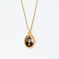 GIVELUCK 18k Plated Gold Pendant Necklace Enamel Eternal Halo St. Charbel Protection Necklace for Women and Men