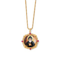 GIVELUCK 18k Plated Gold Catholic Saint Charbel Devotional Medal Enamel Pendant Necklace