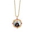 GIVELUCK 18k Plated Gold Enamel Pendant Ruby Protection Necklace Saint Peregrine Necklace for Men and Women