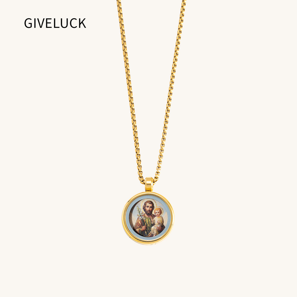 18k Plated Gold Pendant Necklace for Men and Women Cameo Embossing Catholic Medal Saint Joseph Medal Devotional Protection Medal