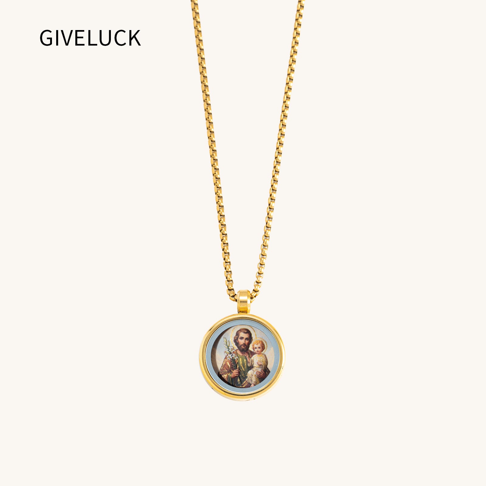 18k Plated Gold Pendant Necklace for Men and Women Cameo Embossing Catholic Medal Saint Joseph Medal Devotional Protection Medal