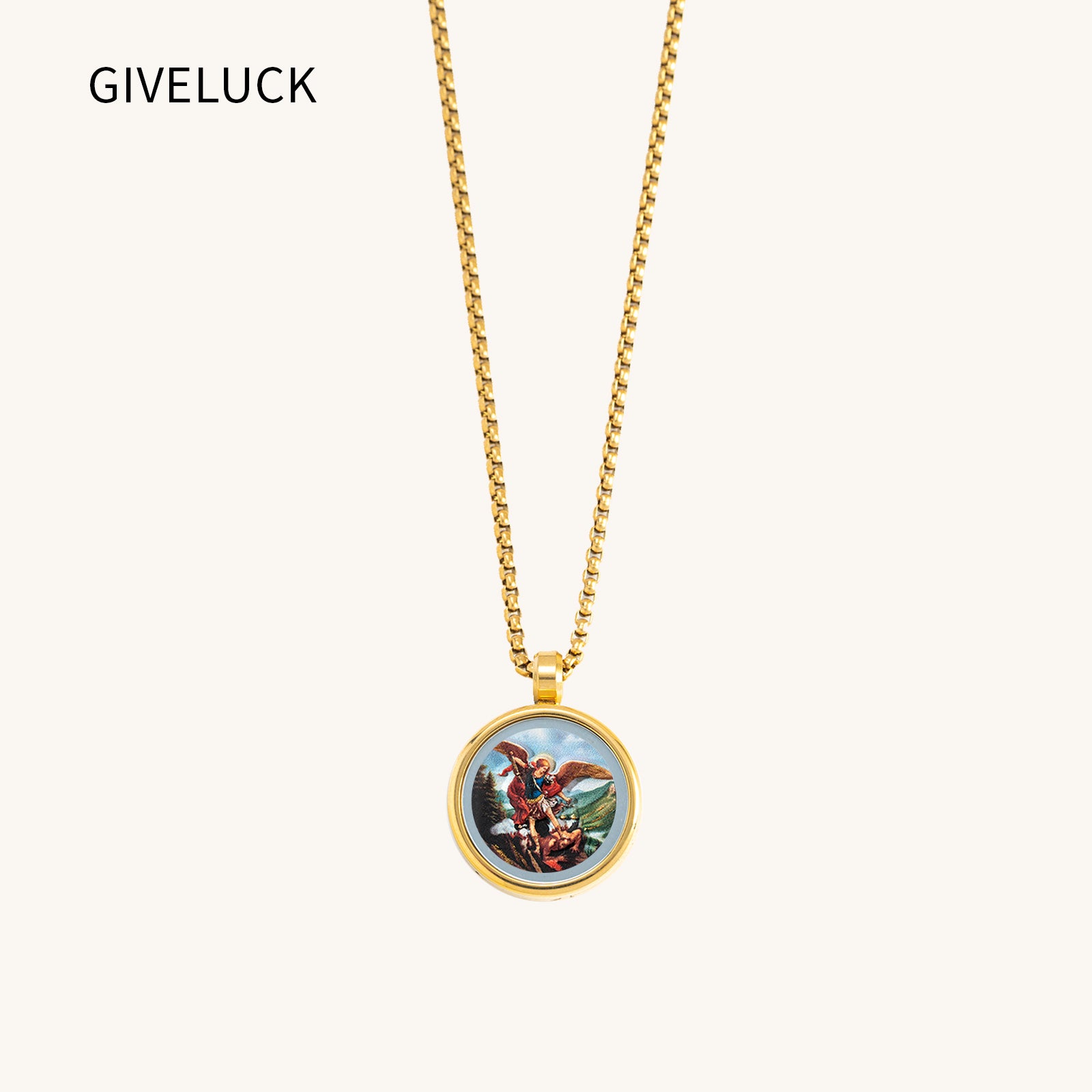 18k Plated Gold Pendant Necklace Cameo Embossing Catholic Medal Saint Michael the Archangel Protection Medal for Men and Women