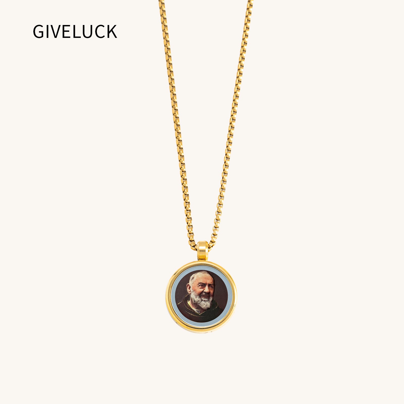 18k Plated Gold Pendant Necklace Cameo Embossing Catholic Medal Saint Padre Pio Devotional Protection Medal for Men and Women