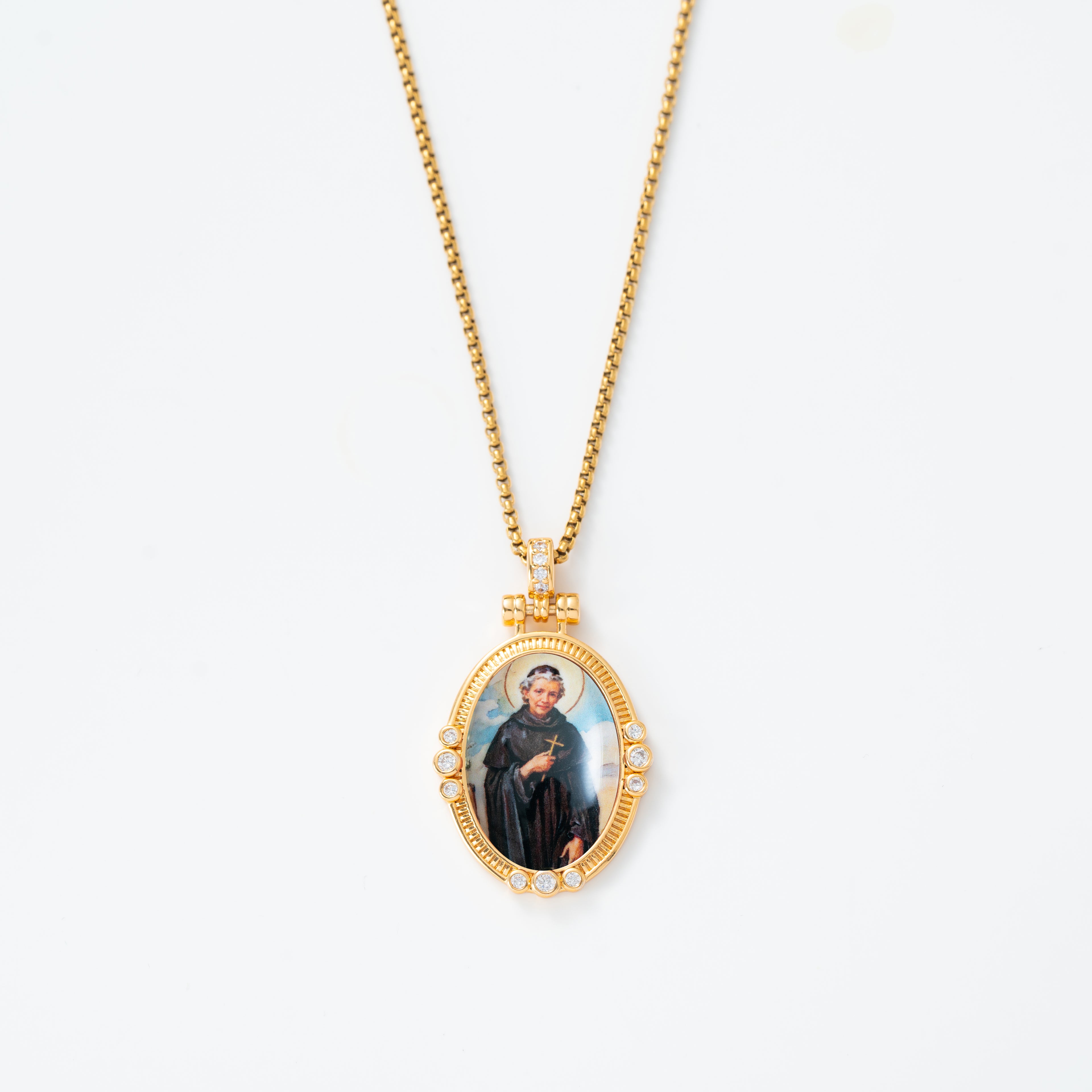 GIVELUCK 18k Plated Gold Pendant Necklace Enamel Eternal Halo Saint Peregrine Protection Necklace for Women and Men