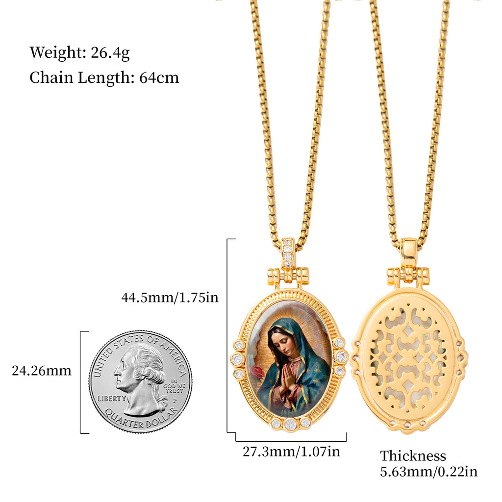 GIVELUCK 18K Gold Plated Our Lady of Guadalupe Necklace for Women, Authentic Vitreous Enamel Virgin Mary Pendant, Catholic Protection Jewelry Gift