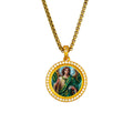 GIVELUCK 18k Plated Gold Zircon Pendant Necklace Cameo Embossing Catholic Medal Saint Raphael Protection Medal Necklace for Men and Women