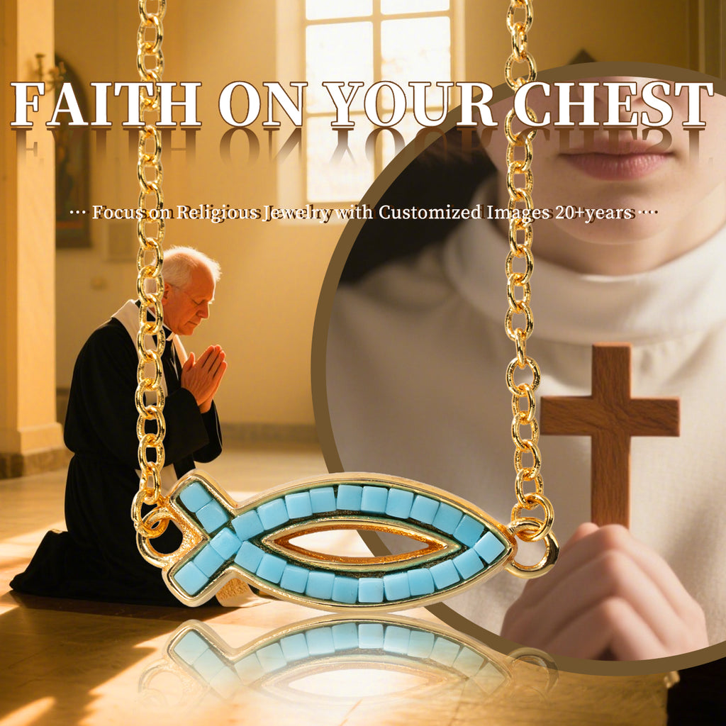 18K Gold-Plated Free Soul Ichthys Necklace,Religious Spiritual Jewelry for Men Women,Catholic Gifts