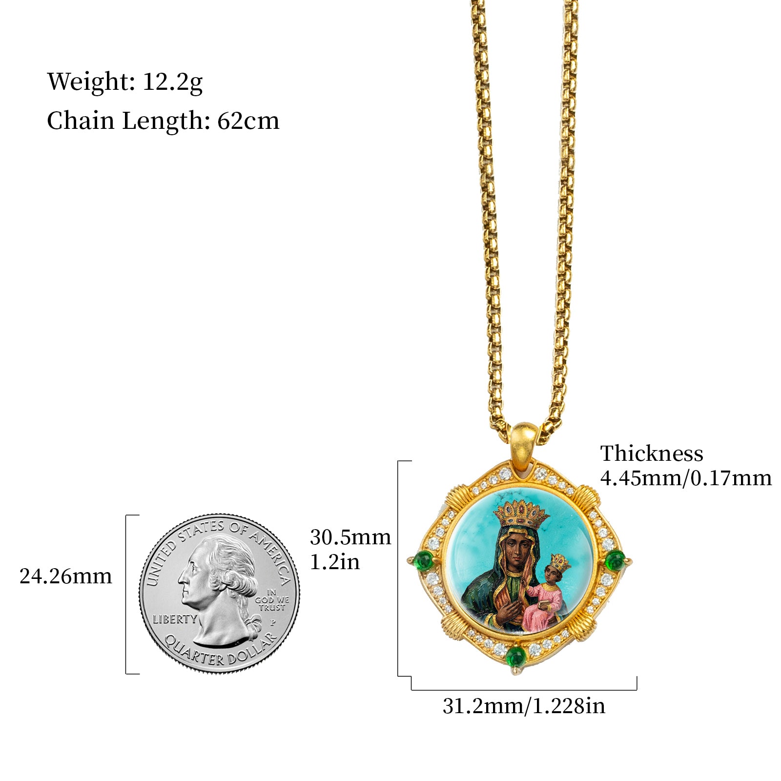 GIVELUCK Black Madonna Necklace for Men & Women, 18K Gold Plated Turquoise Black Madonna Pendant with Zircon, Catholic Protection Jewelry Gift