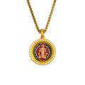GIVELUCK 18k Plated Gold Zircon Pendant Catholic St. Benedict Devotional Medal Cameo Embossing Pendant Necklace