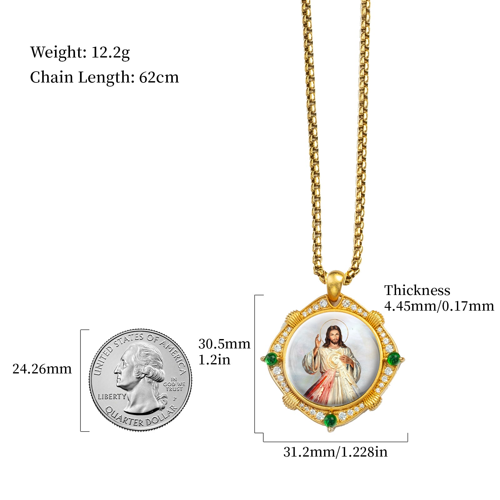 GIVELUCK Divine Mercy Jesus Christ Necklace for Men & Women, 18K Gold Plated Mother of Pearl Divine Mercy Jesus Christ Pendant with Zircon, Catholic Protection Jewelry Gift