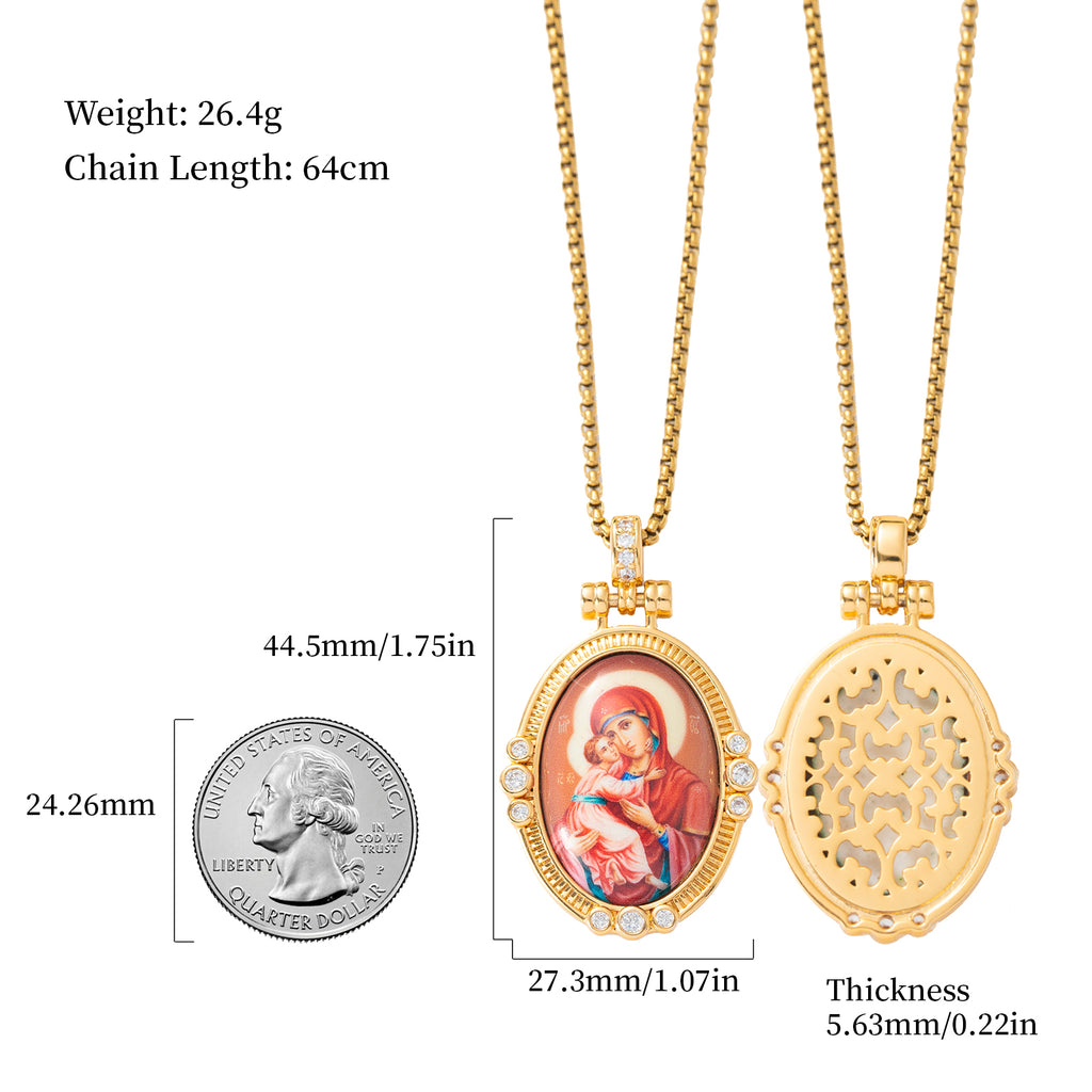GIVELUCK 18k Plated Gold Pendant Necklace Enamel Eternal Halo Saint Peregrine Protection Necklace for Women and Men
