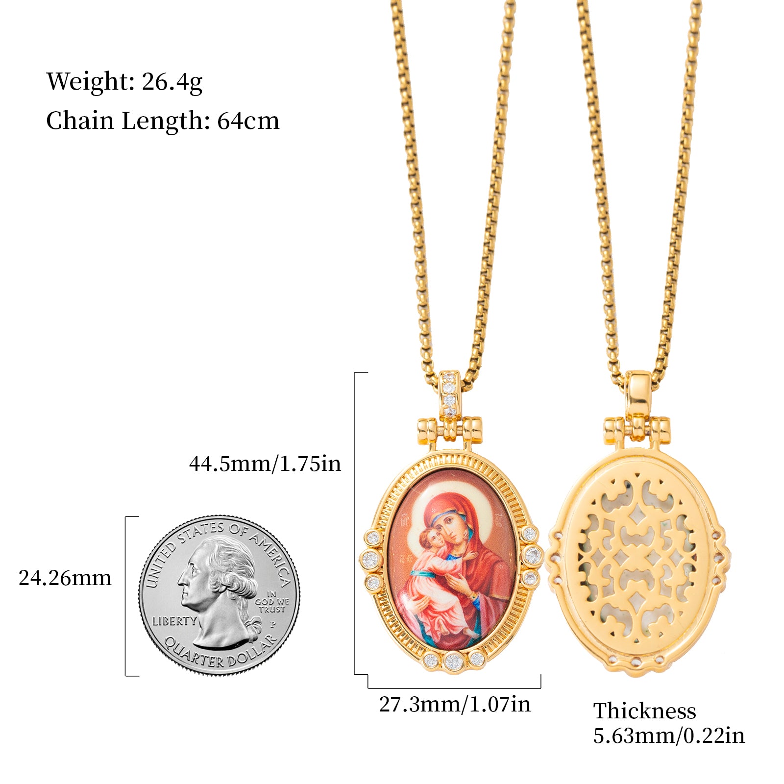 GIVELUCK 18k Plated Gold Pendant Necklace Enamel Eternal Halo Saint Peregrine Protection Necklace for Women and Men