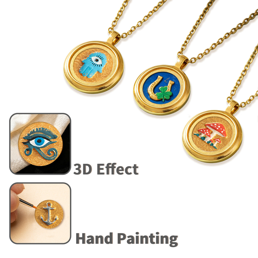 GIVELUCK Charms 18K Gold Plated , Handpainting Cameo Necklace, Horseshoe Necklace, Happy Birthday Charm Fit for Valentine's Day Mother's Day Jewelry Gift for Men and Women