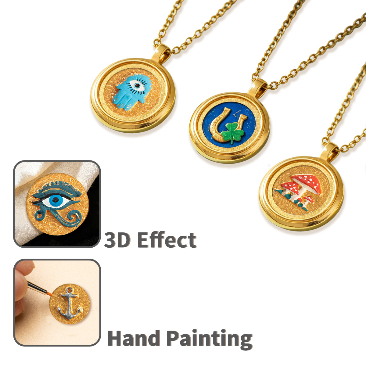 GIVELUCK Charms 18K Gold Plated , Handpainting Cameo Necklace, Butterfly Necklace, Happy Birthday Charm Fit for Valentine's Day Mother's Day Jewelry Gift for Men and Women