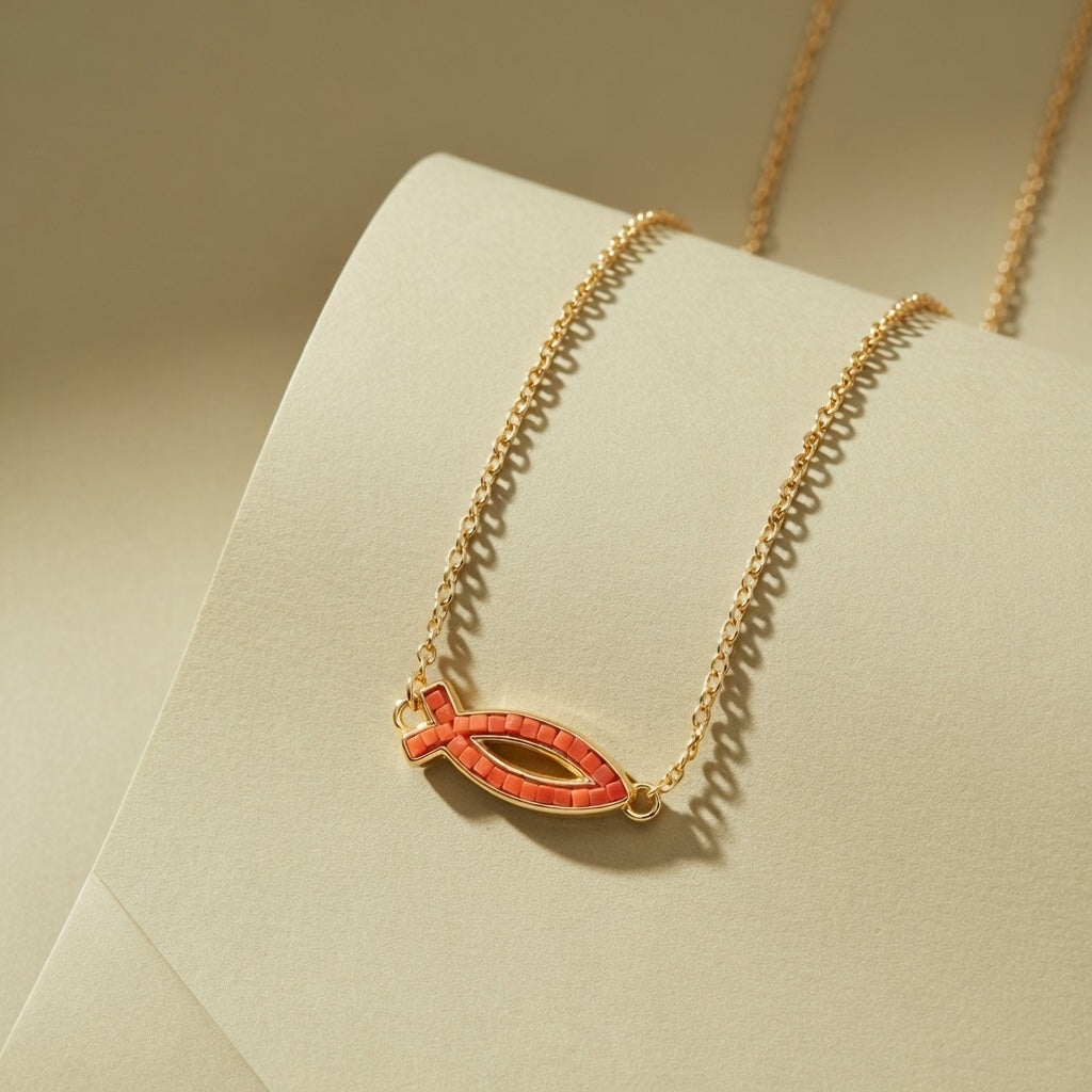 18K Gold-Plated Free Soul Ichthys Necklace,Religious Spiritual Jewelry for Men Women,Catholic Gifts