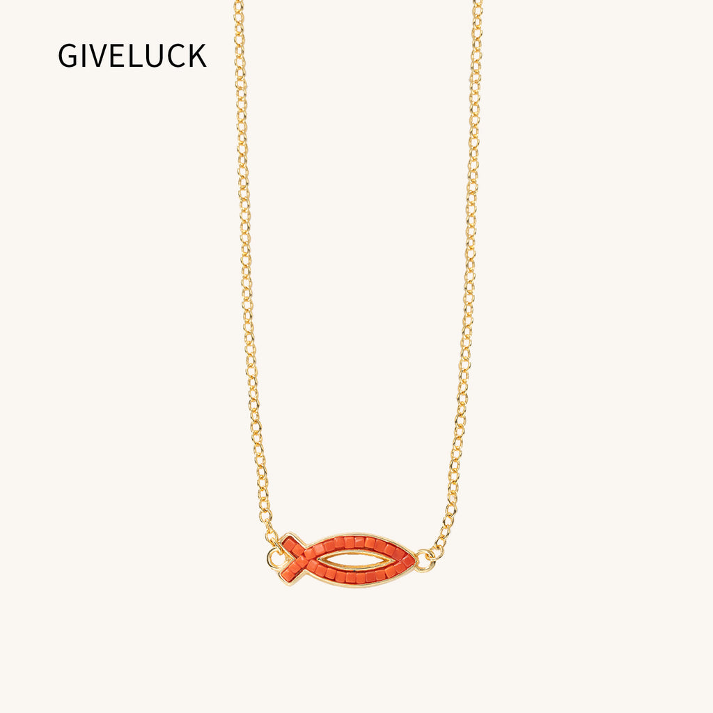 18K Gold-Plated Free Soul Ichthys Necklace,Religious Spiritual Jewelry for Men Women,Catholic Gifts