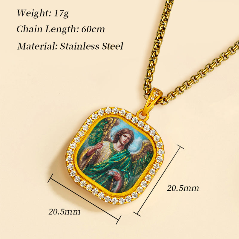 GIVELUCK 18k Plated Gold Catholic Zircon Pendant Necklace Cameo Embossing Mary-the-Blessed-Virgin Miraculous Medal（S）