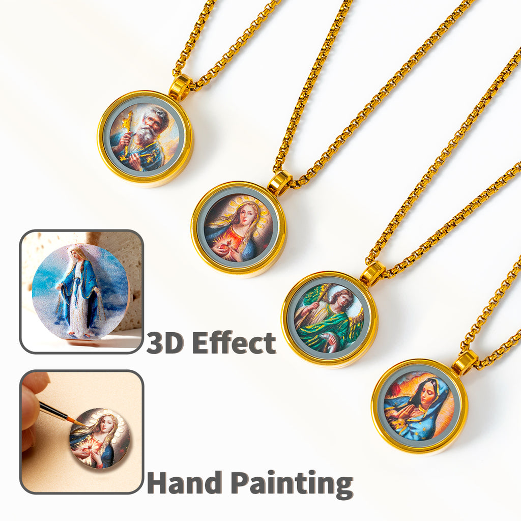 GIVELUCK 18k Plated Gold Catholic St. Benedict Devotional Medal Cameo Embossing Pendant Necklace