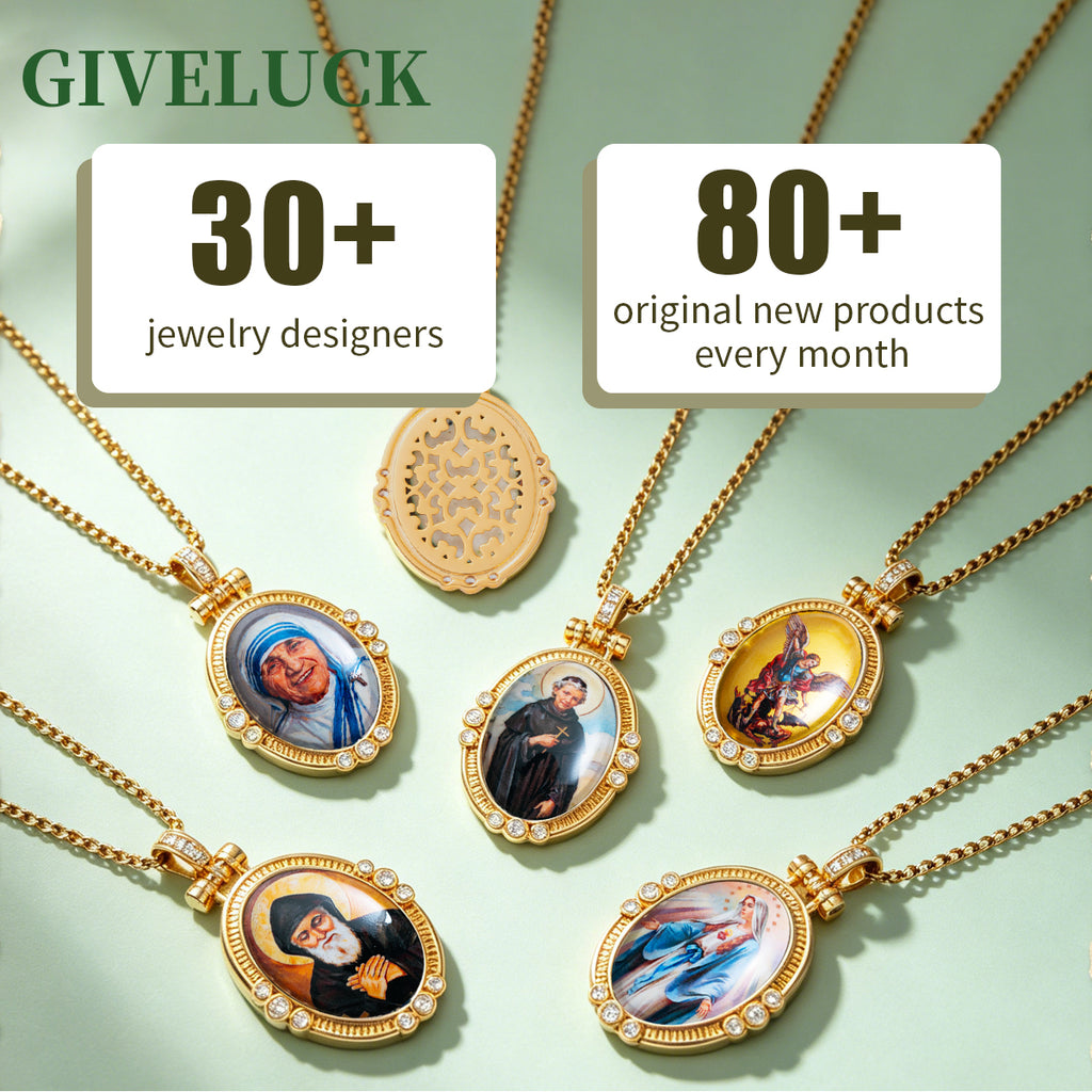 GIVELUCK 18k Plated Gold Pendant Necklace Enamel Eternal Halo St. Archangel Michael Protection Necklace for Women and Men