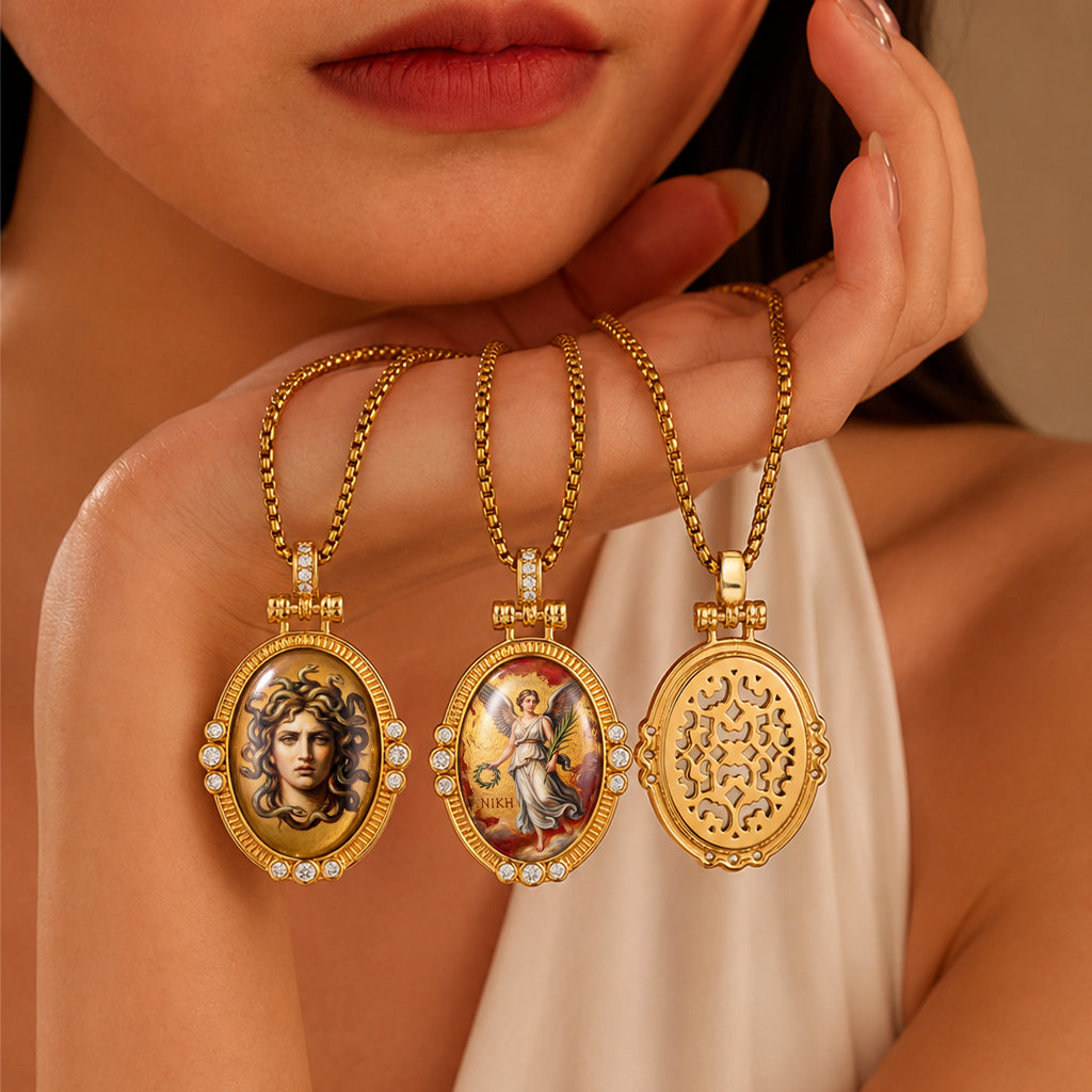 GIVELUCK Luxury 18K Gold Plated Medusa Pendant Necklace – Authentic Vitreous Fire Enamel Greek Mythology Medallion, Heritage Protection Amulet, Fine Cultural Iconography Gift for Her, Wife, Friends