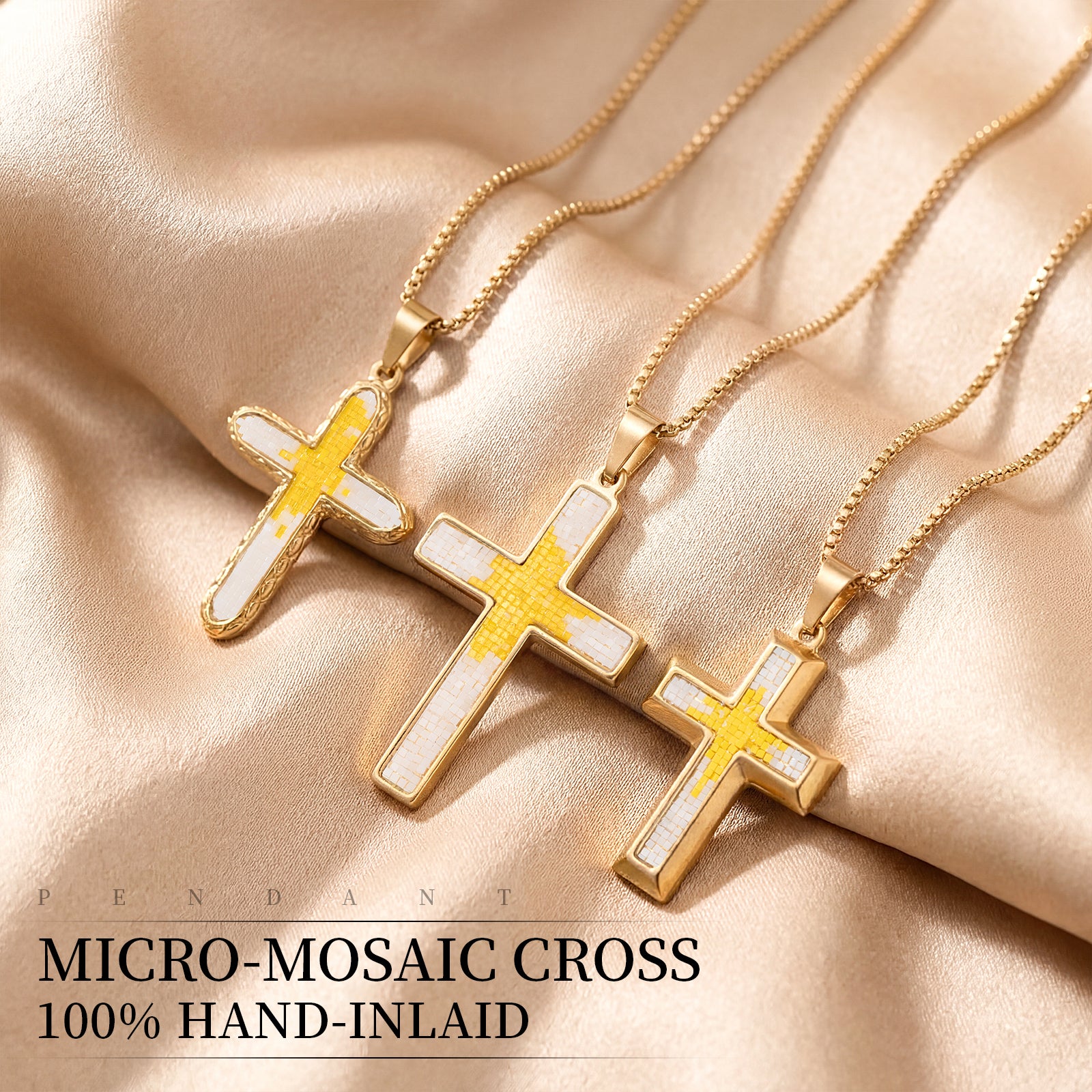 18K Gold-Plated Mosaic Cross Archi Cross Necklace,Religious Spiritual Jewelry for Men Women,Catholic Gifts