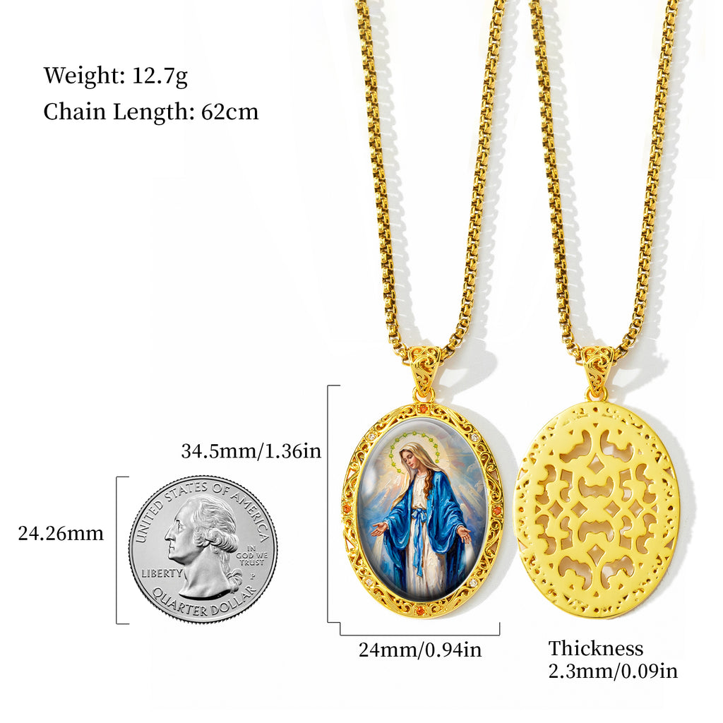 GIVELUCK 18k Plated Gold Pendant Necklace Enamel Eternal Halo Miraculous Medal for Women and Men