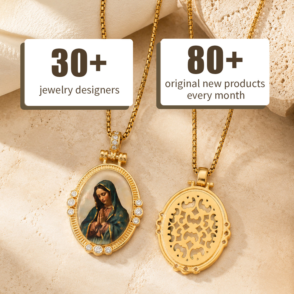 GIVELUCK St. Christopher Necklace for Men & Women, 18K Gold Plated Mother of Pearl Saint Christopher Pendant with Zircon, Catholic Protection Jewelry Gift