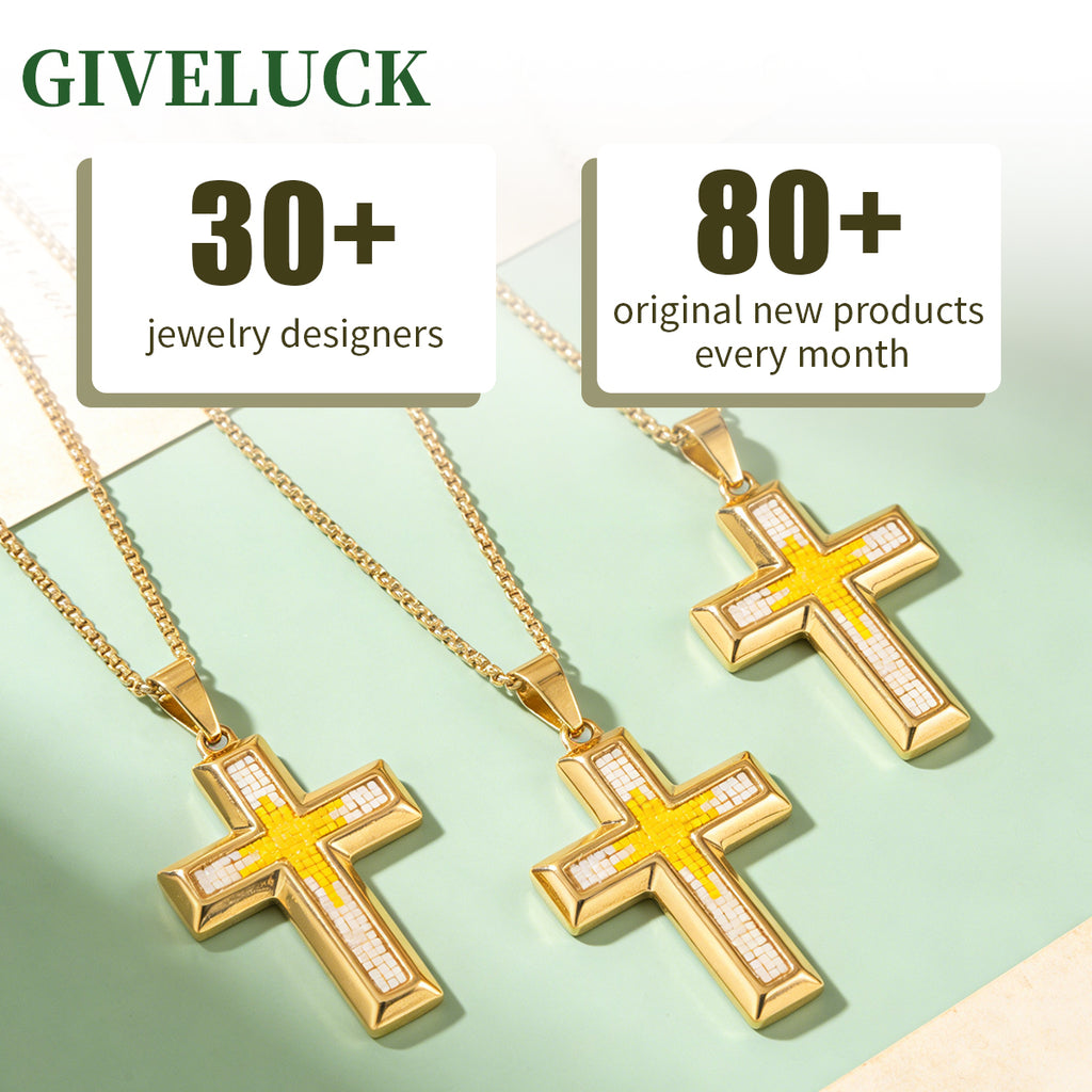 18K Gold-Plated Mosaic Cross Archi Cross Necklace,Religious Spiritual Jewelry for Men Women,Catholic Gifts