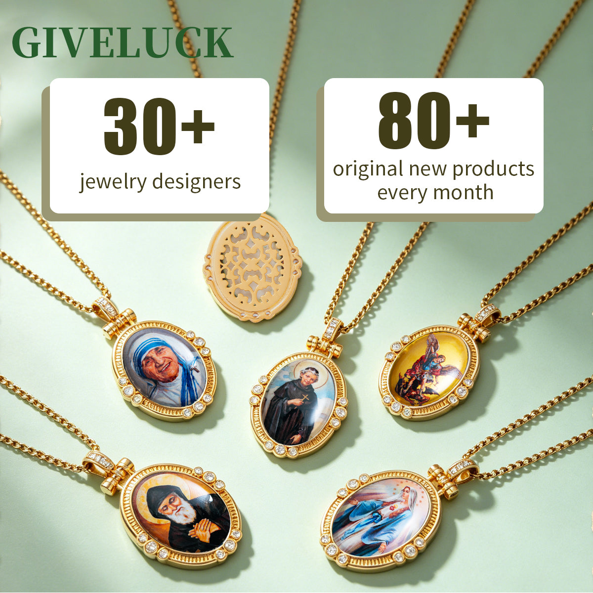 GIVELUCK 18k Plated Gold Pendant Necklace Enamel Eternal Halo Saint Peregrine Protection Necklace for Women and Men