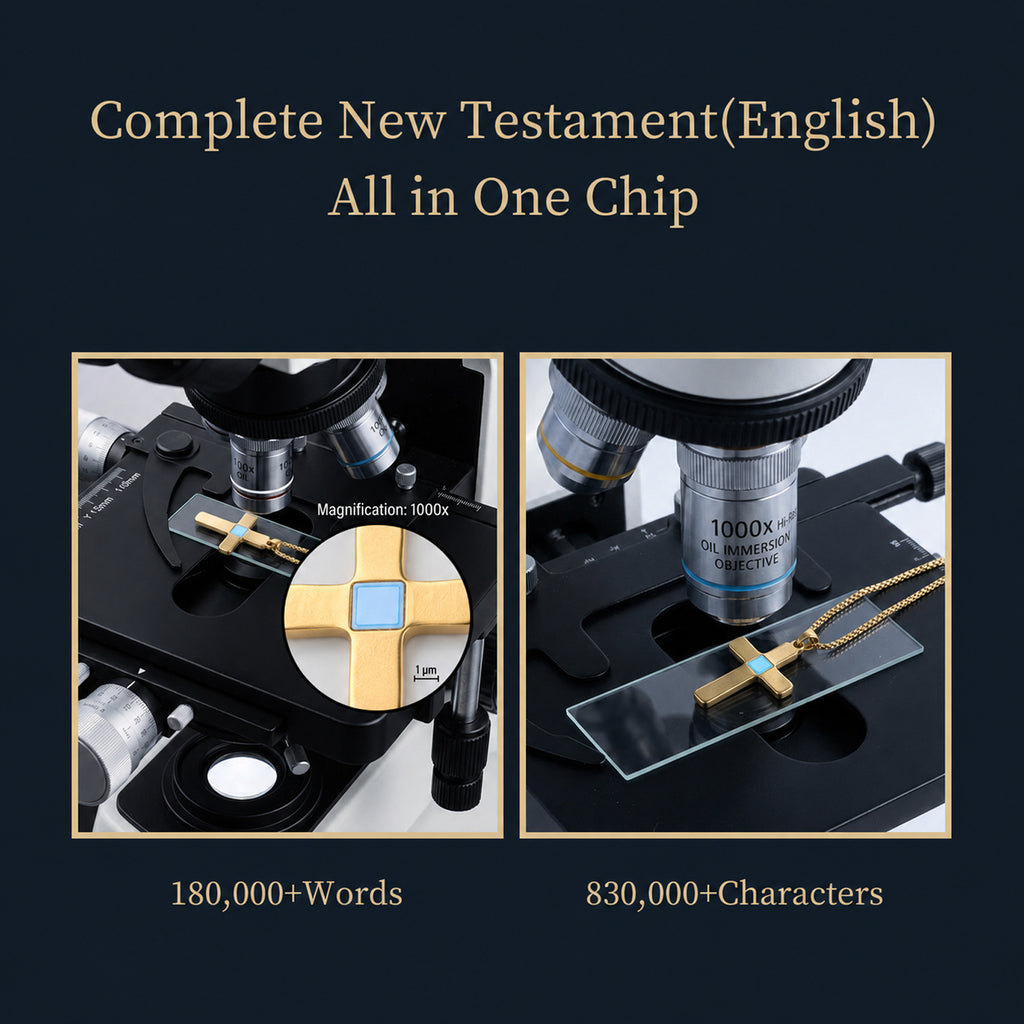GIVELUCK 18K Gold Plated Nano Bible Necklace – Elegant Cross Pendant Featuring the Entire New Testament Engraved with Advanced Nano Technology, A Unique and Meaningful Religious Gift for Men & Women