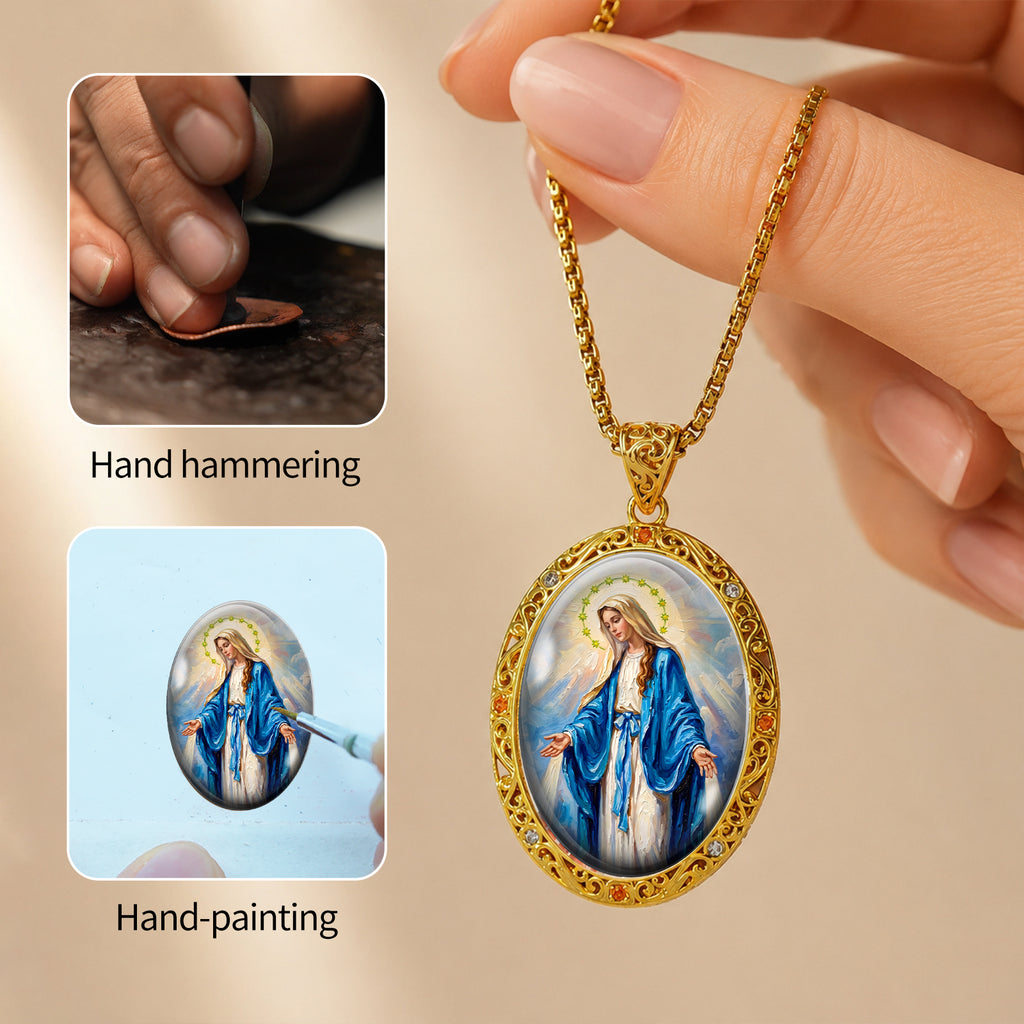 GIVELUCK 18k Plated Gold Pendant Necklace Enamel Eternal Halo Miraculous Medal for Women and Men