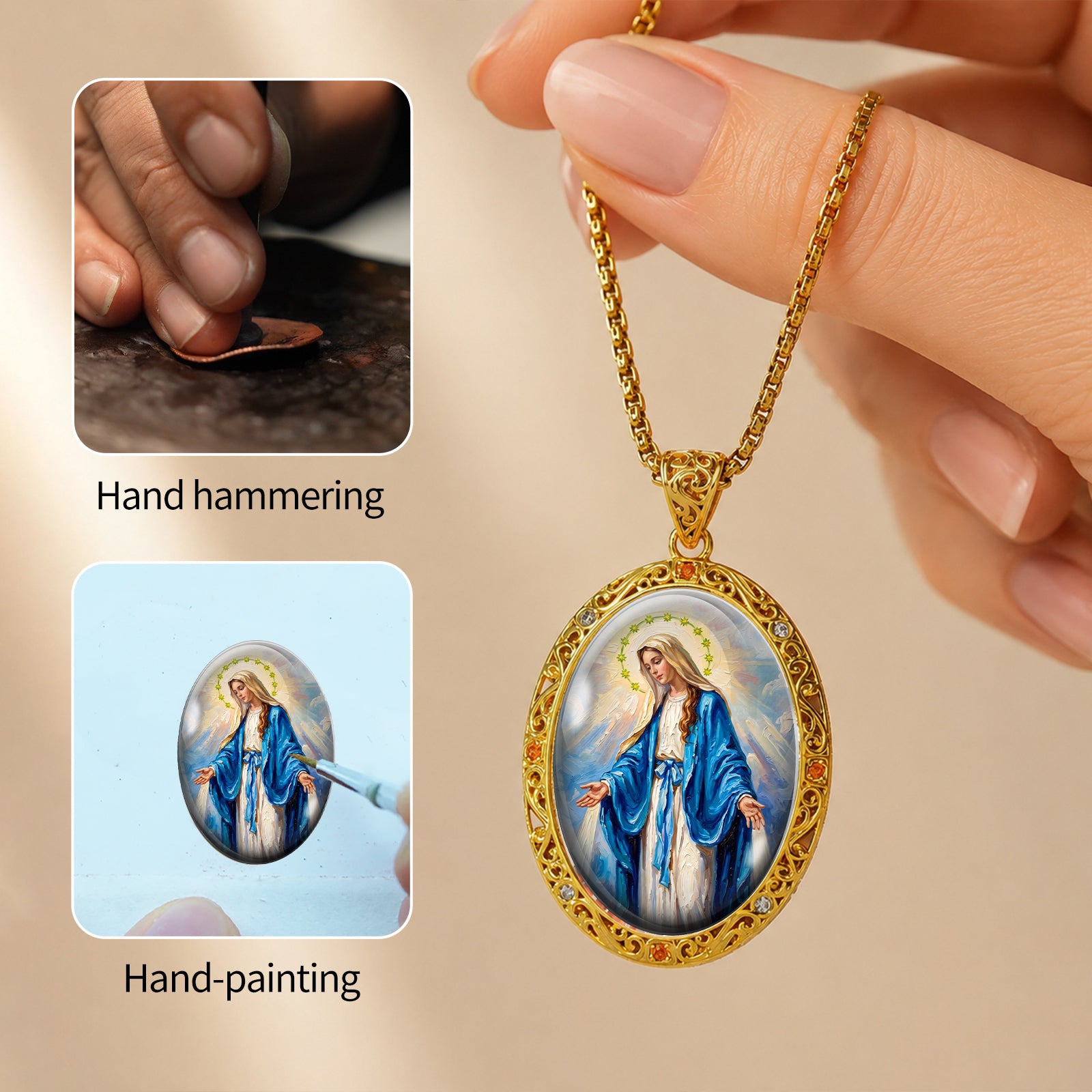 GIVELUCK 18k Plated Gold Pendant Necklace Enamel Eternal Halo Miraculous Medal for Women and Men