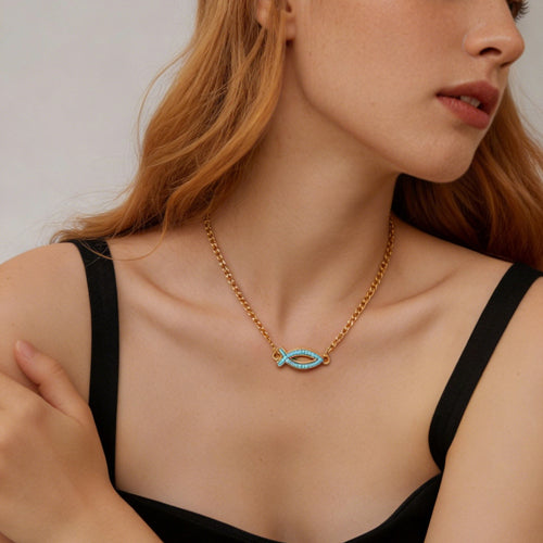 18K Gold-Plated Free Soul Ichthys Necklace,Religious Spiritual Jewelry for Men Women,Catholic Gifts