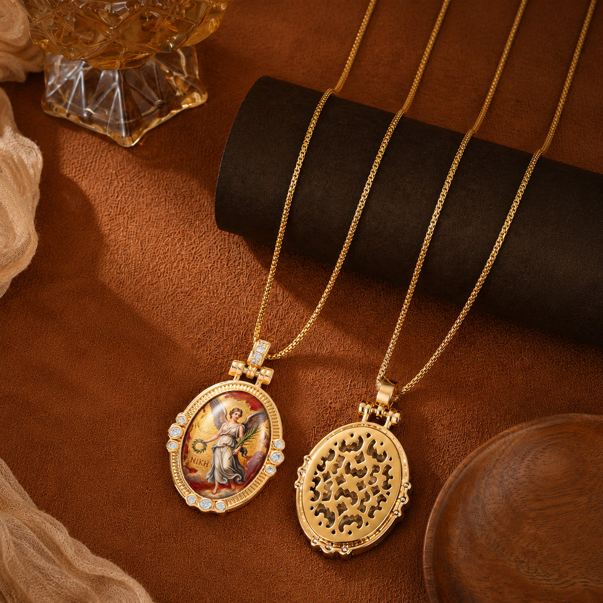 GIVELUCK Luxury 18K Gold Plated Nike Greek Goddess of Victory Pendant Necklace – Authentic Vitreous Fire Enamel Medallion, Triumph & Success Amulet, Fine Jewelry Gift for Her, Wife, Friends