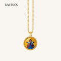 GIVELUCK 18k Plated Gold Pendant Necklace Enamel the Good Shepherd Divine Light Jesus Christ Devotional Medal for Men and Women