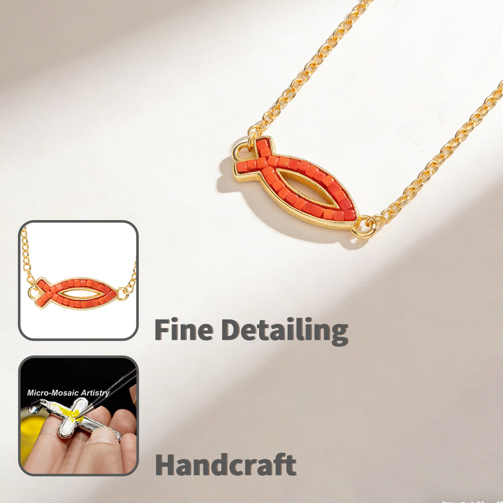18K Gold-Plated Free Soul Ichthys Necklace,Religious Spiritual Jewelry for Men Women,Catholic Gifts