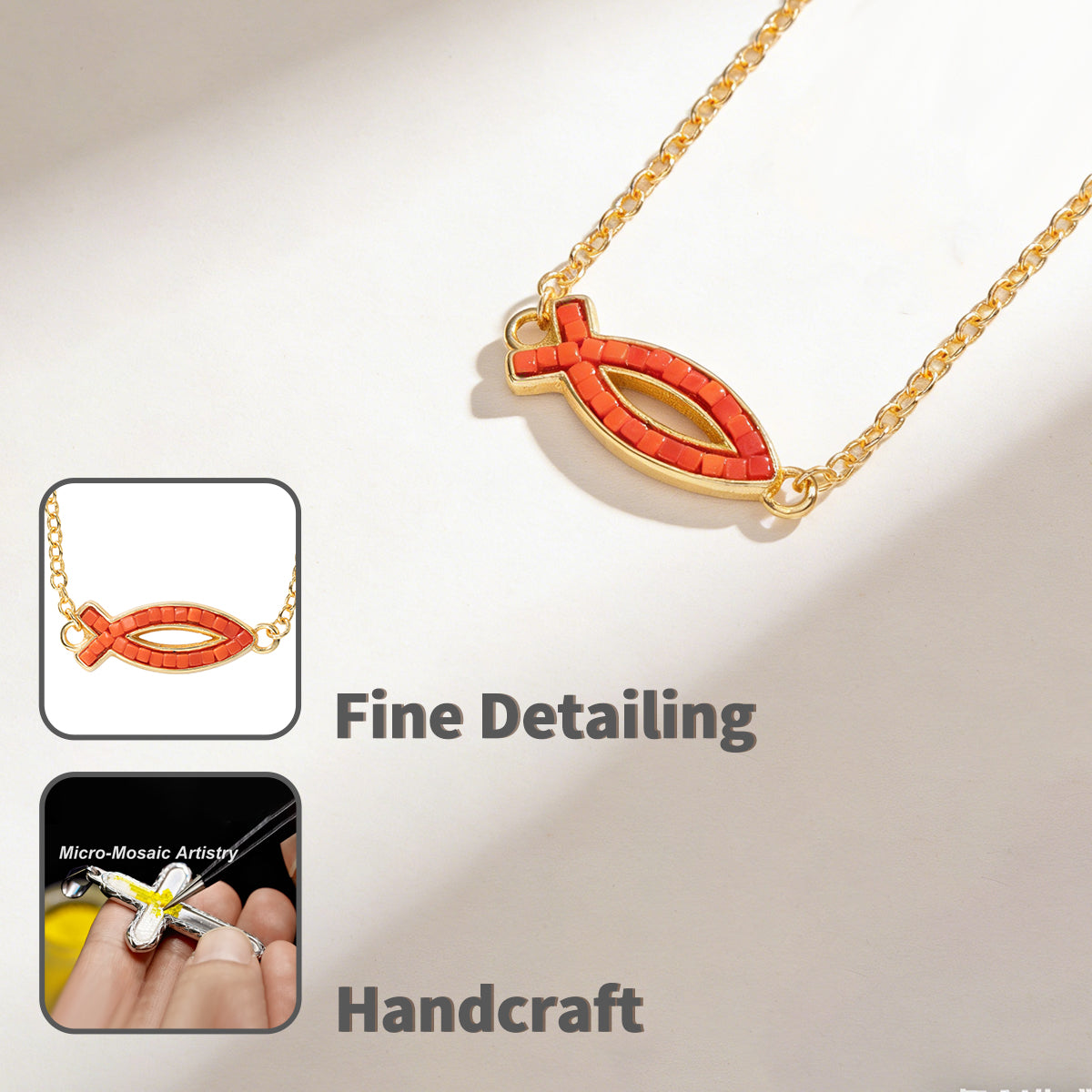 18K Gold-Plated Free Soul Ichthys Necklace,Religious Spiritual Jewelry for Men Women,Catholic Gifts