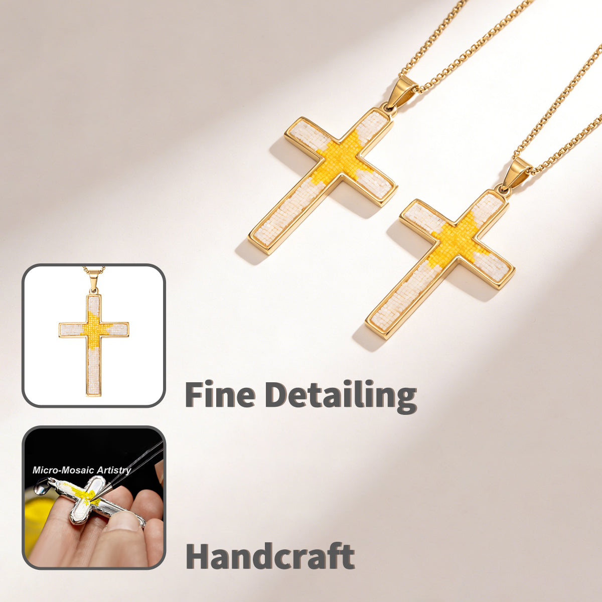 18K Gold-Plated Mosaic Cross Floating Light cross Necklace,Religious Spiritual Jewelry for Men Women,Catholic Gifts