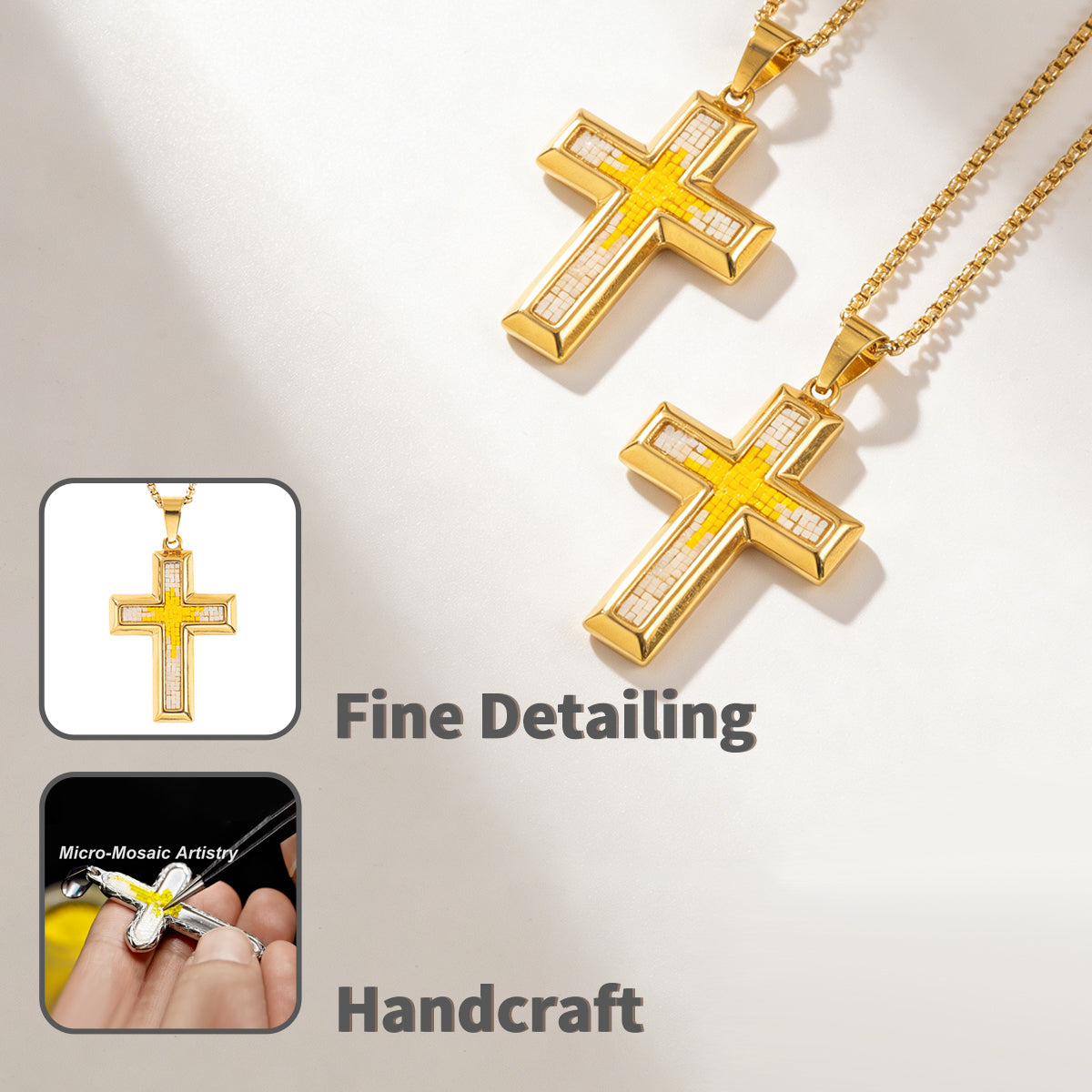 18K Gold-Plated Mosaic Cross Archi Cross Necklace,Religious Spiritual Jewelry for Men Women,Catholic Gifts