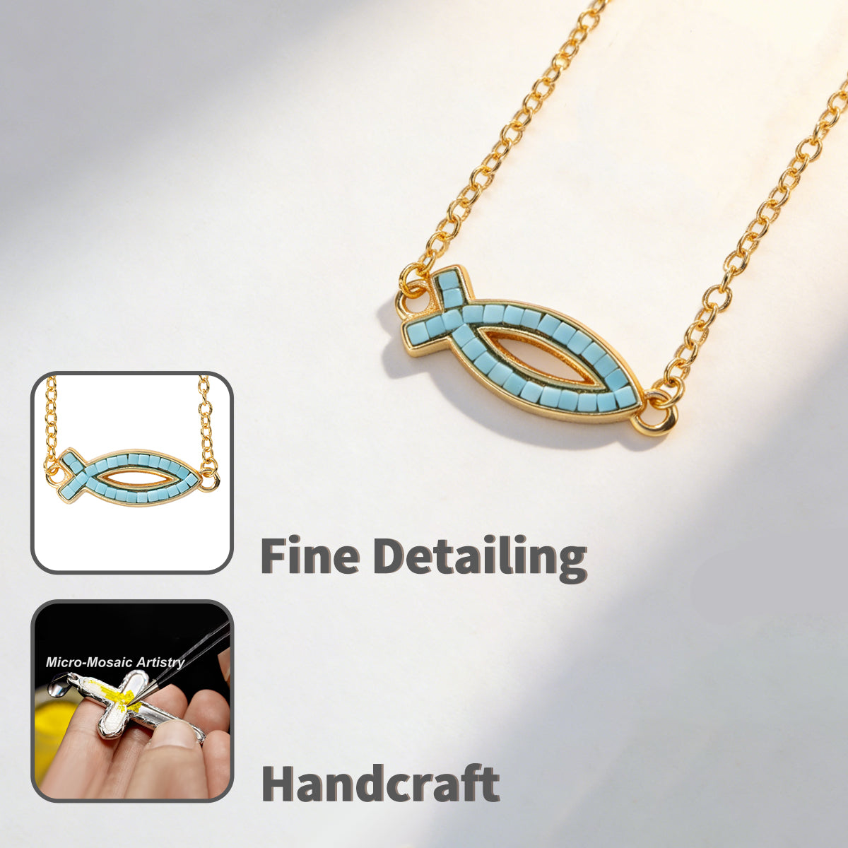 18K Gold-Plated Free Soul Ichthys Necklace,Religious Spiritual Jewelry for Men Women,Catholic Gifts