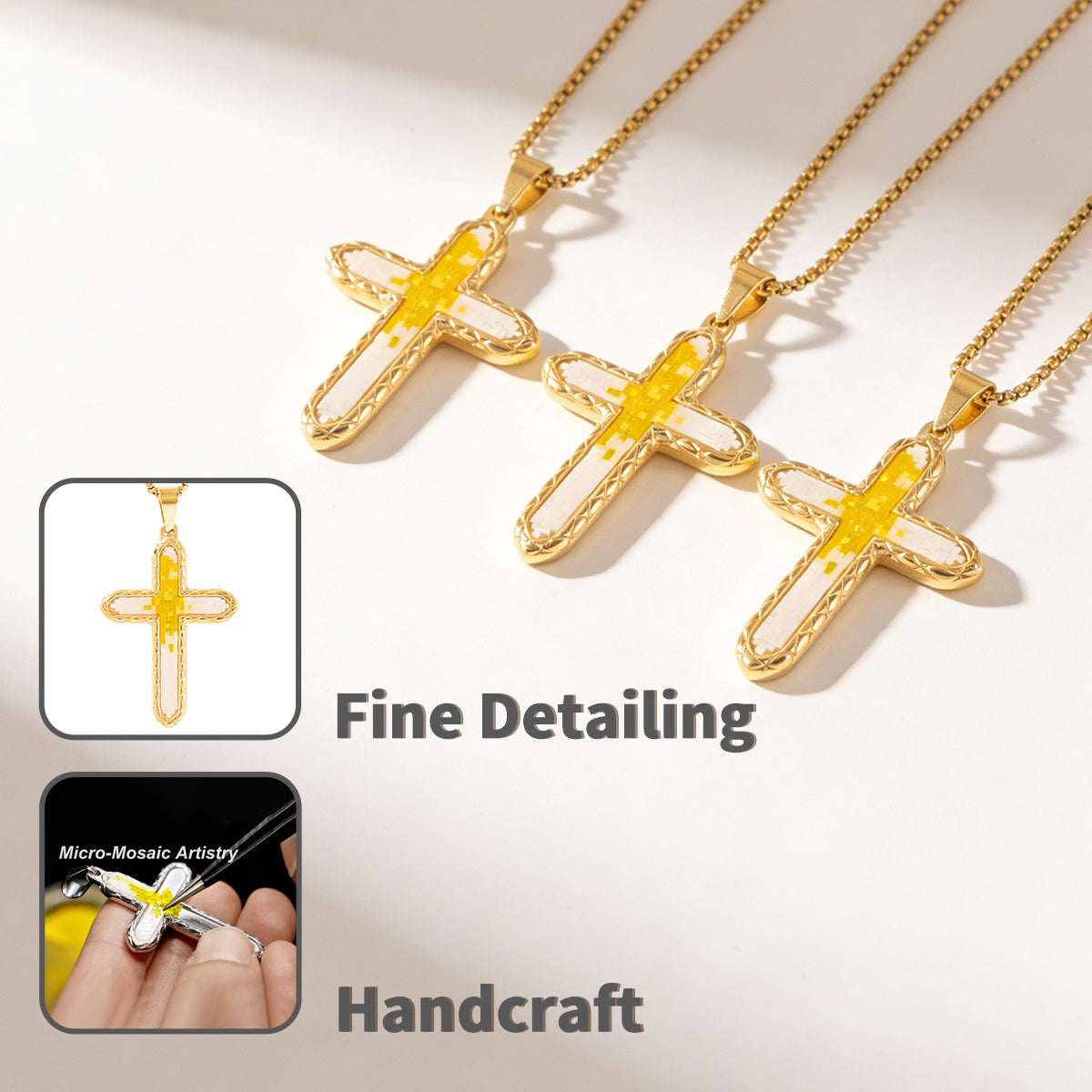 18K Gold-Plated Mosaic Cross Wilderness Cross Necklace,Religious Spiritual Jewelry for Men Women,Catholic Gifts