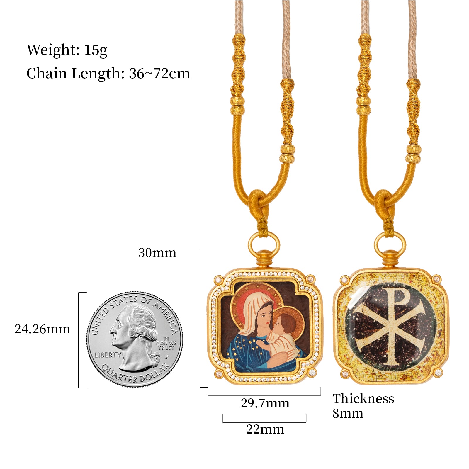 GIVELUCK 18k Plated Gold Zircon Catholic Jesus Christ Devotional Medal Cameo Embossing Pendant Necklace for Man and Women