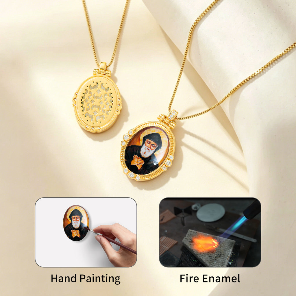 GIVELUCK 18k Plated Gold Pendant Necklace Enamel Eternal Halo Miraculous Medal for Women and Men