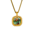 GIVELUCK 18k Plated Gold Zircon Saint Christopher Devotional Medal Pendant Necklace Catholic Protection Medal for Mean and Women（S）