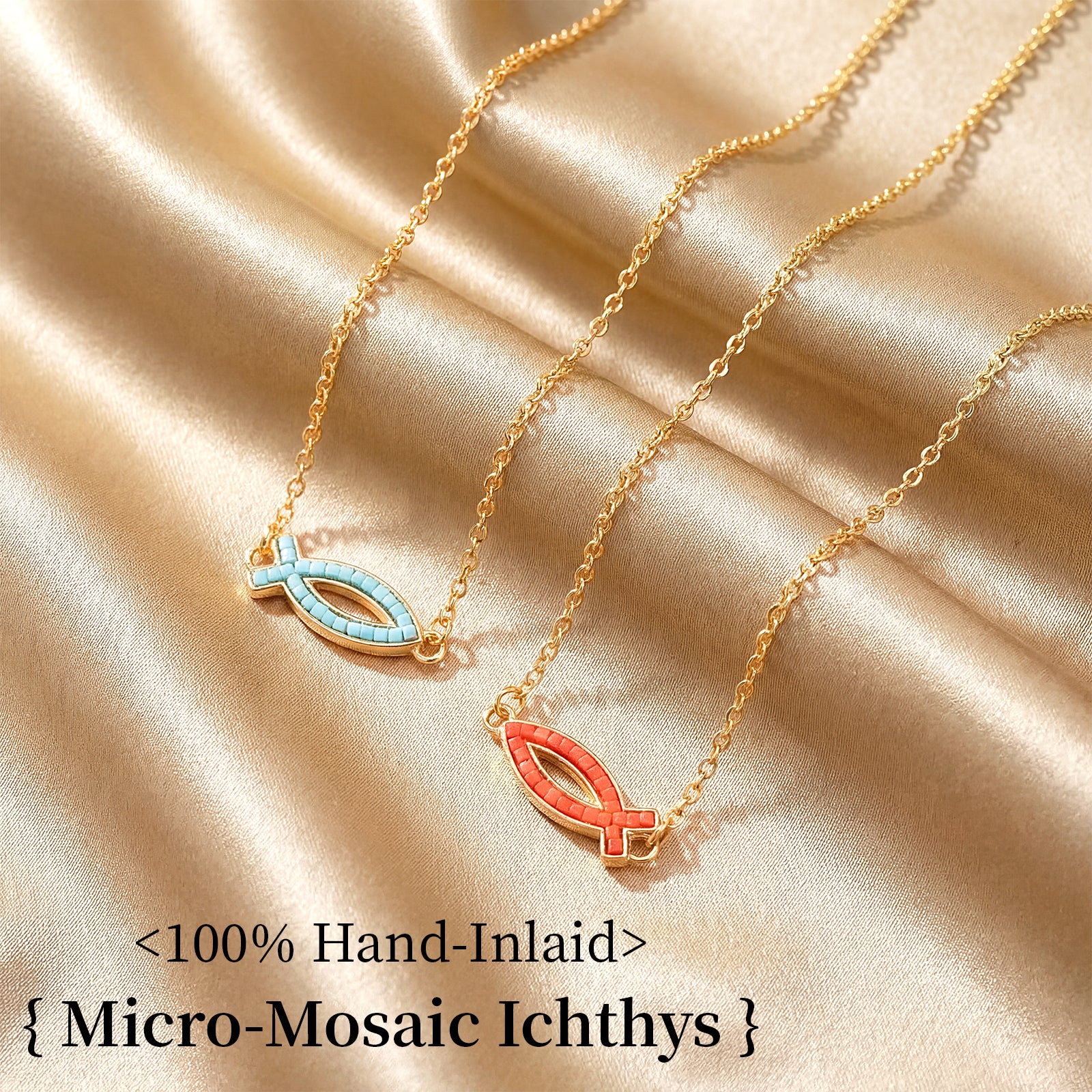 18K Gold-Plated Free Soul Ichthys Necklace,Religious Spiritual Jewelry for Men Women,Catholic Gifts